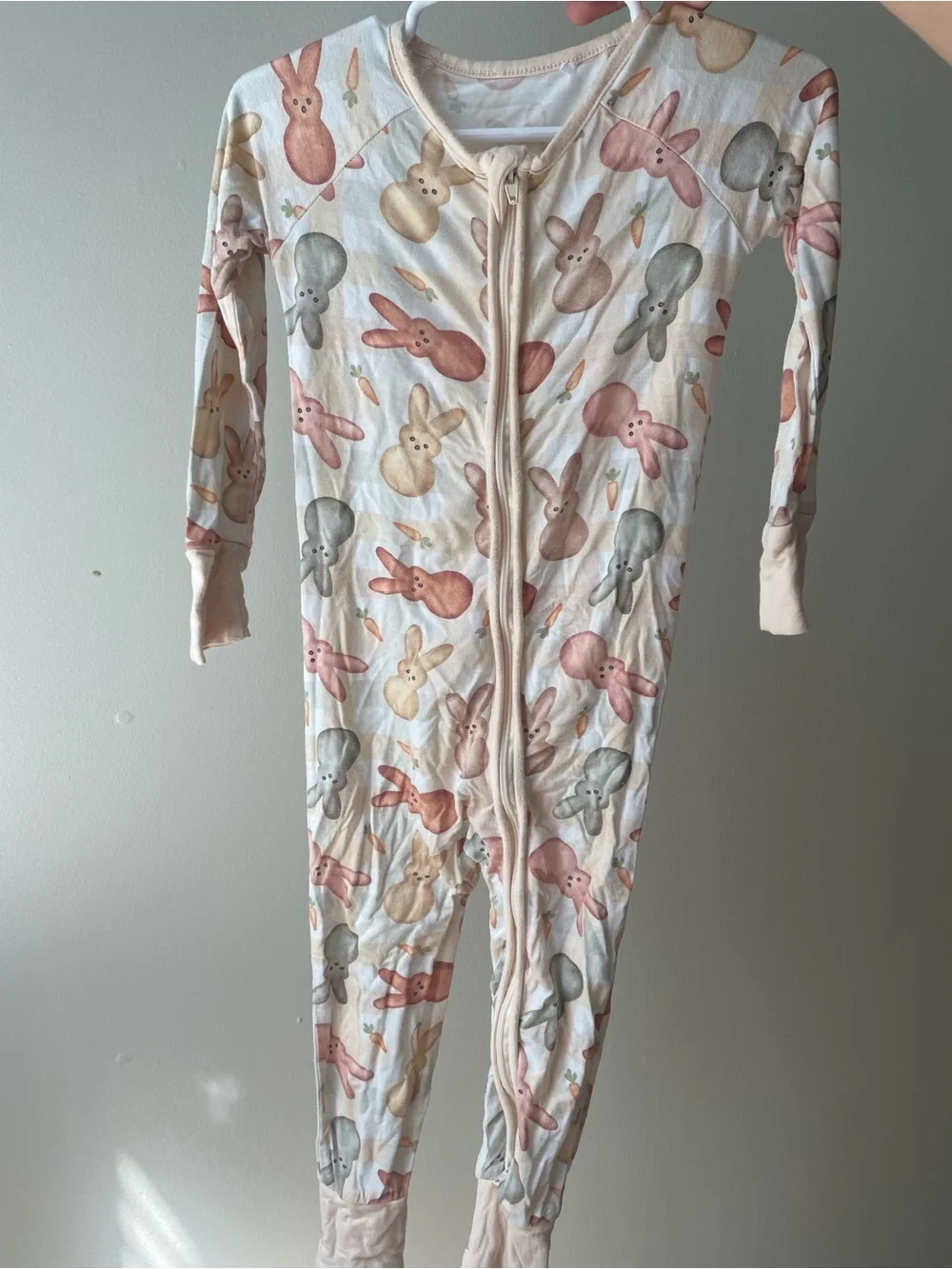 Kids Bunny Print One-Piece Pajamas - Cream with Pastel Bunnies